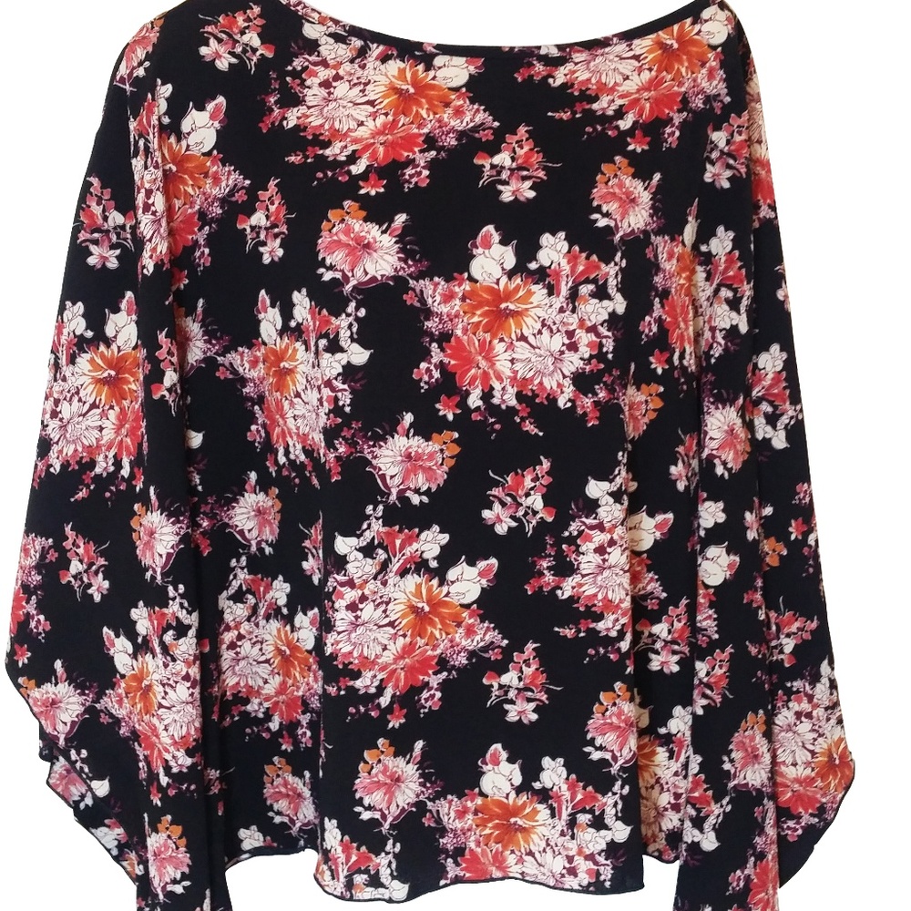 Floral Print Crepe Poncho
